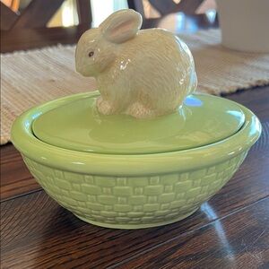 Hallmark Light Green Basketweave Covered Dish with Cream Accent